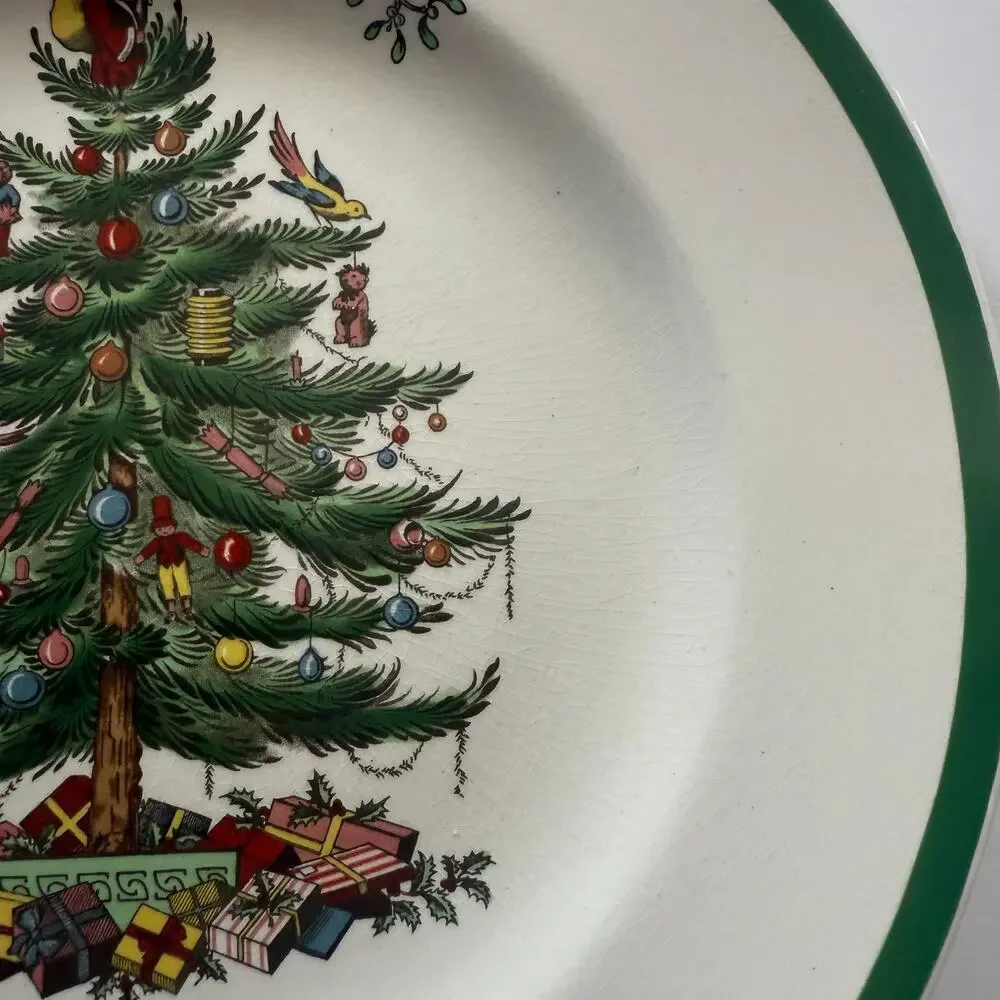 Spode Copeland Christmas Tree Dinner Plate England Single Vintage Crazing